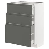 Un mobile da cucina ikea METOD con tre cassetti grigi. Questo moderno mobile bianco presenta eleganti frontali dei cassetti grigio scuro con maniglie integrate.