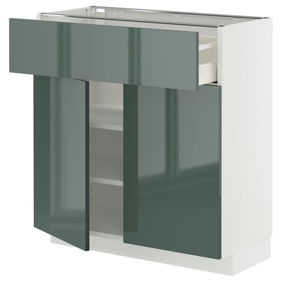 METOD / MAXIMERA Mobile con cassetto/2 ante, bianco/Kallarp grigio-verde scuro lucido, 80x37 cm