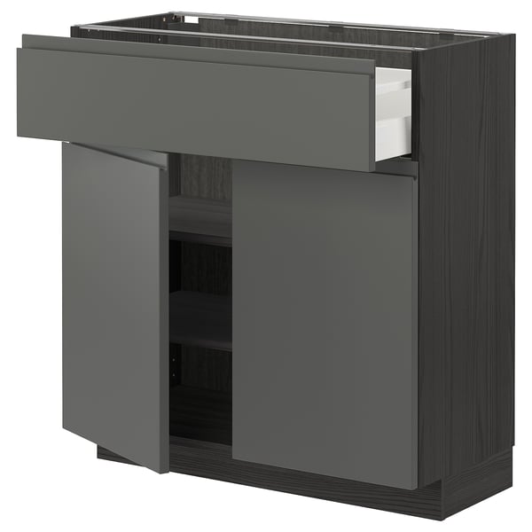Mobile cucina METOD grigio scuro con cassetto e ripiani.