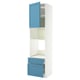 Mobiletto bianco e blu con ripiani e cassetti regolabili.