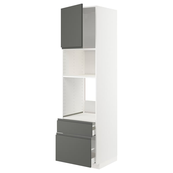 Un mobile da cucina METOD bianco con frontali voxtorp grigio scuro, che offre un look moderno. Include un cassetto completamente estensibile e un ripiano regolabile.