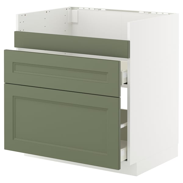 Cucina moderna, verde e bianco, 3 cassetti.