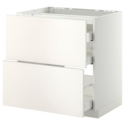 Armadio da cucina METOD in bianco con cassetti soft-close, fibra di legno, design minimalista.