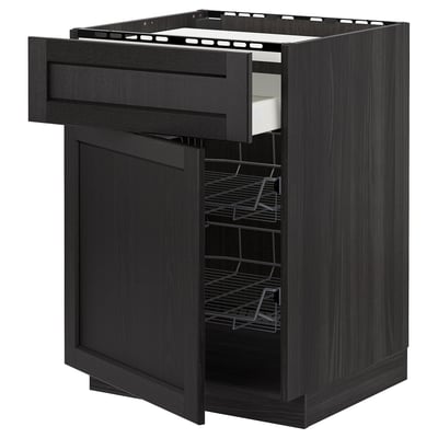 Un mobile da cucina ikea METOD nero con cassetto e ripiani, progettato in legno tinto scuro con uno stile moderno.
