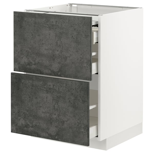 Mobile da cucina moderno con cassetti grigi e cornice bianca. Due cassetti ampi e scorrevoli. Design elegante e urbano con finitura effetto cemento.