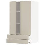 Un mobile da cucina METOD beige con due cassetti e un'anta aperta che rivela i ripiani.