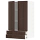 Mobile da cucina in legno marrone scuro con interno bianco, cassetto.