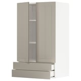 Un mobile da cucina METOD beige con mobili e cassetti, caratterizzato da un design moderno con un look artigianale.