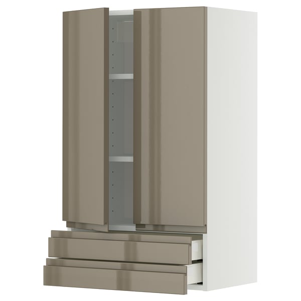 Mobile da cucina METOD, grigio scuro-marrone lucido, design moderno ed elegante, con maniglie e cassetti integrati.