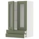 Mobile verde con ante a vetri e cassetti estraibili, design moderno.