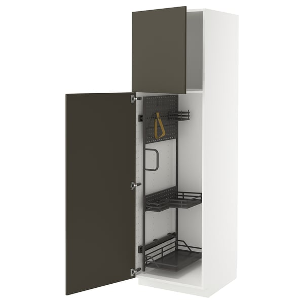 Mobile contenitore moderno: METOD, bianco, multi-ripiano, include organizer sospeso, anta nera, maniglie metalliche.