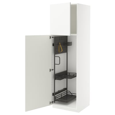 Mobile da cucina METOD bianco dal design moderno, finitura lucida, porta aperta che rivela gli organizer estraibili.