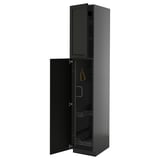 Mobile da cucina nero, alto e aperto, design moderno con bordi smussati.