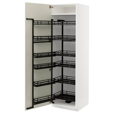 Un mobile da cucina METOD bianco con ripiani estraibili neri.