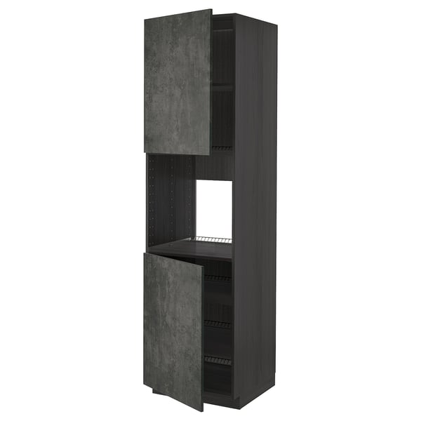 Mobile cucina METOD in cemento grigio scuro, alto con vani a giorno e ripiani.