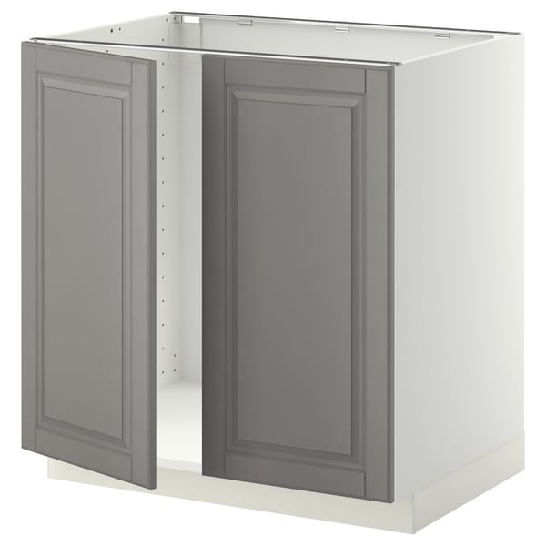 Mobili da cucina Ikea METOD in grigio tenue con ante smussate, design robusto e moderno.