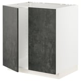Un mobile da cucina METOD bianco con ante in kalhyttan grigio scuro, caratterizzato da un design moderno e urbano.