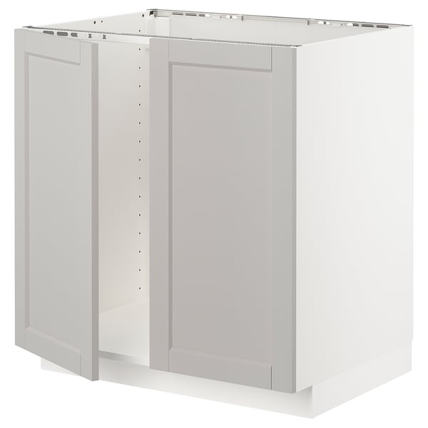 La struttura dell'armadio da cucina METOD in grigio chiaro, caratterizzata da un design classico con una costruzione robusta.
