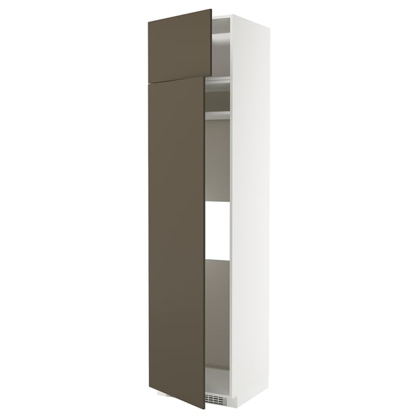 Colonna bianca e marrone, due ripiani, design verticale.