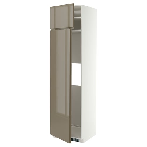 METOD Mobile frigo o congelatore/2 ante, bianco/VOXTORP grigio-marrone scuro lucido verticale, 60x60x220 cm