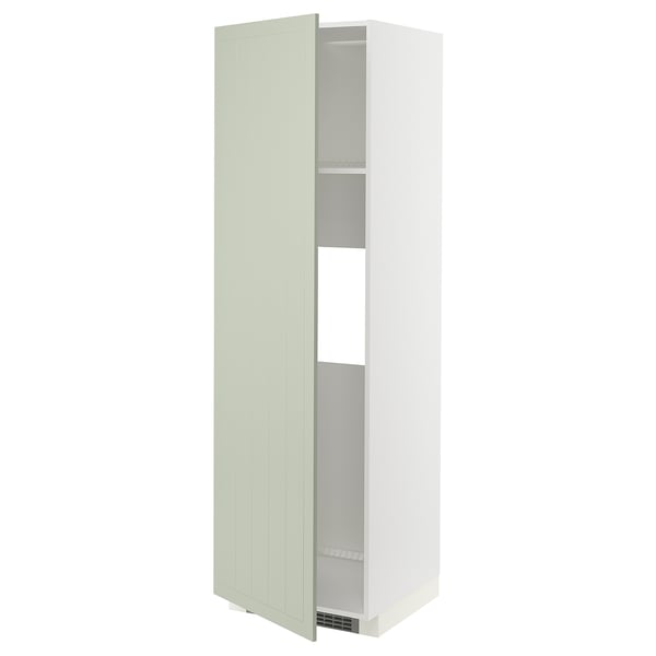 Questa immagine mostra un mobile da cucina METOD alto e bianco con anta verde, dotato di un ripiano regolabile all'interno.