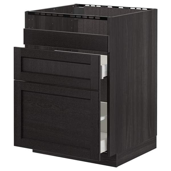 Mobile cucina METOD, frassino tinto nero, design moderno, 3 cassetti, robusta forma quadrata.