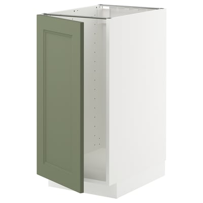 Mobile cucina METOD di colore grigio-verde con mobile bianco, forma quadrata, pannelli.