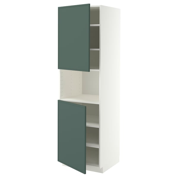 METOD Mobile microonde, 2 ante/ripiani, bianco/Aspudden grigio scuro-verde, 60x60x200 cm