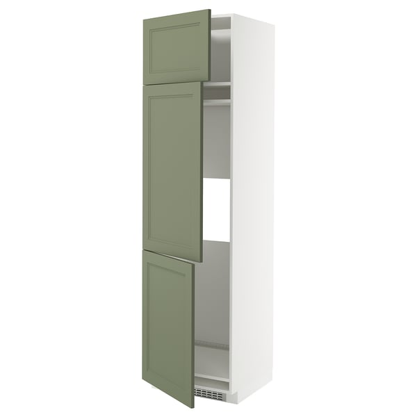 Mobile cucina METOD in grigio-verde con anta a giorno, caratterizzato da ripiani regolabili e design ventilato.
