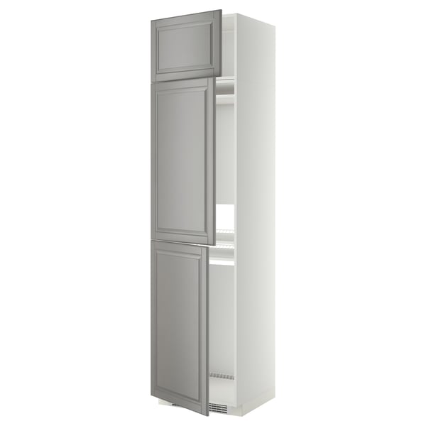 Mobile da cucina METOD bianco con ante grigie e ripiani regolabili.