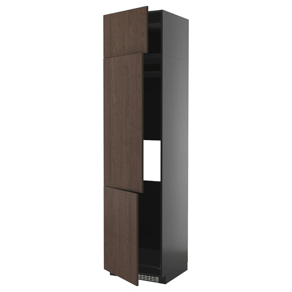 Moderno mobile da cucina marrone scuro, alto, elegante, 2 ante, ripiani regolabili.