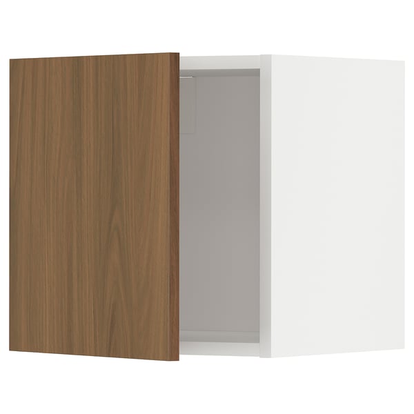 Mobile cucina moderno, anta tistorp noce, cornice bianca, superficie liscia, forma quadrata.