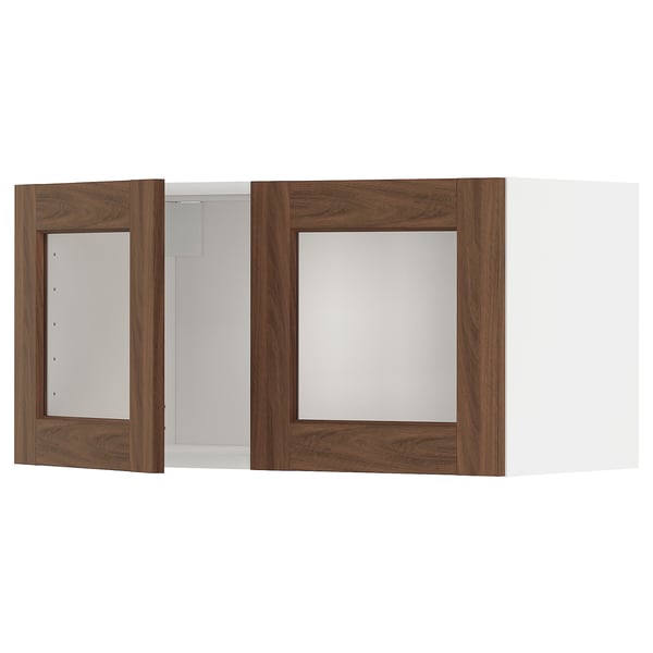 Pensile cucina METOD con ante in legno finitura noce e vetro satinato.