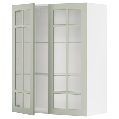 Mobile da cucina Ikea METOD con ante in vetro verde e ripiani regolabili.
