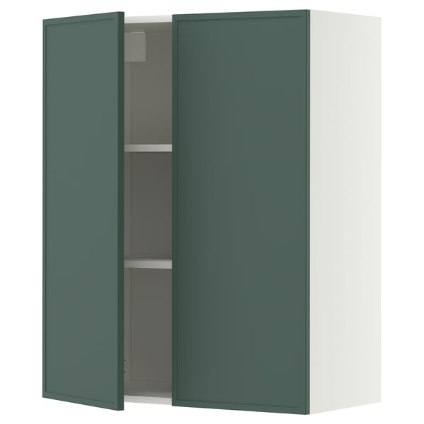 METOD Pensile con ripiani/2 ante, bianco/Aspudden grigio scuro-verde, 80x100 cm