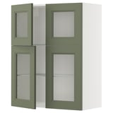 Mobili cucina sospesi METOD di colore grigio-verde con ante in vetro, design moderno.