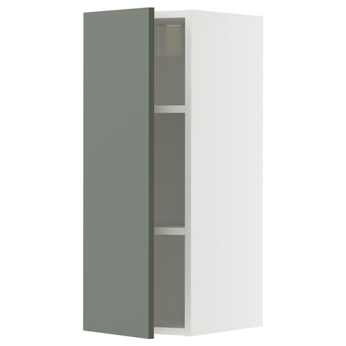 Armadio bianco moderno con anta grigio-verdastra, design minimalista, montabile a parete.