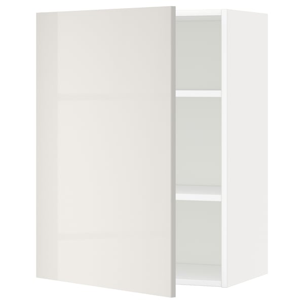 Un mobile da cucina METOD bianco con un'elegante finitura lucida e due ripiani regolabili. Design rettangolare e moderno dalle linee pulite.