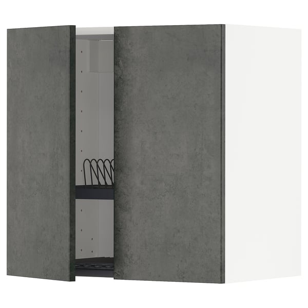 Armadio da cucina in cemento grigio scuro METOD, ripiano regolabile, scolapiatti in metallo.
