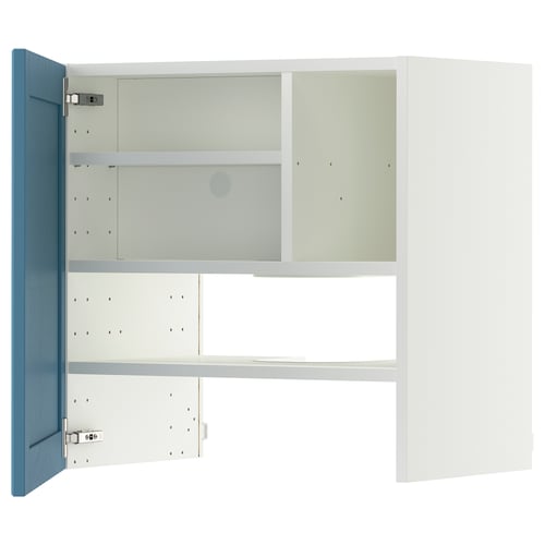 METOD Pensile per cappa con ripiano/anta, bianco/Lerhyttan blu, 60x60 cm