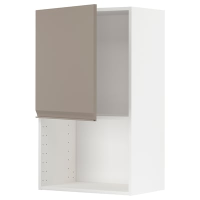 Un mobile da cucina moderno etichettato METOD in bianco e grigio-beige opaco. Ripiani regolabili ed eleganti maniglie integrate.