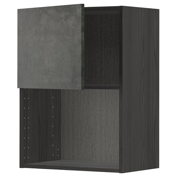 Un mobile da cucina moderno grigio scuro del sistema METOD, caratterizzato da un design elegante con effetto cemento strutturato e ripiani regolabili.