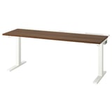 Scrivania sit/stand MITTZON, piano marrone, gambe bianche, altezza regolabile, design ergonomico.