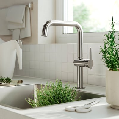 MÖRKASJÖN Miscelatore cucina leva laterale, color acciaio inox