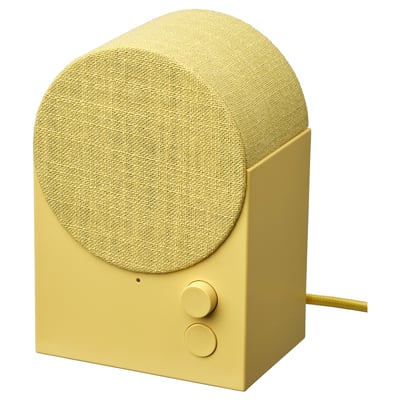 Altoparlante NATTBAD, dorato, rotondo, tessuto e plastica, design moderno.