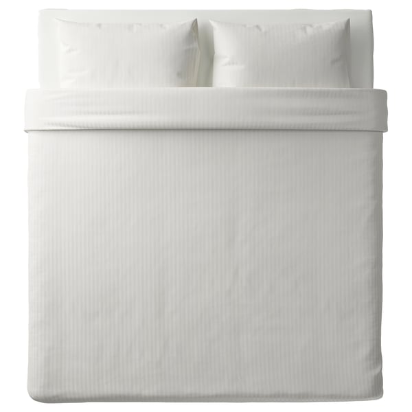Biancheria da letto Nat tjasmin: bianca, a righe, quadrata, croccante. Morbido misto cotone-lyocell, lucido, rapporto 60/40.