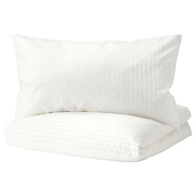 Completo piumino Natjasmin bianco, raso a righe, morbido cotone/lyocell.