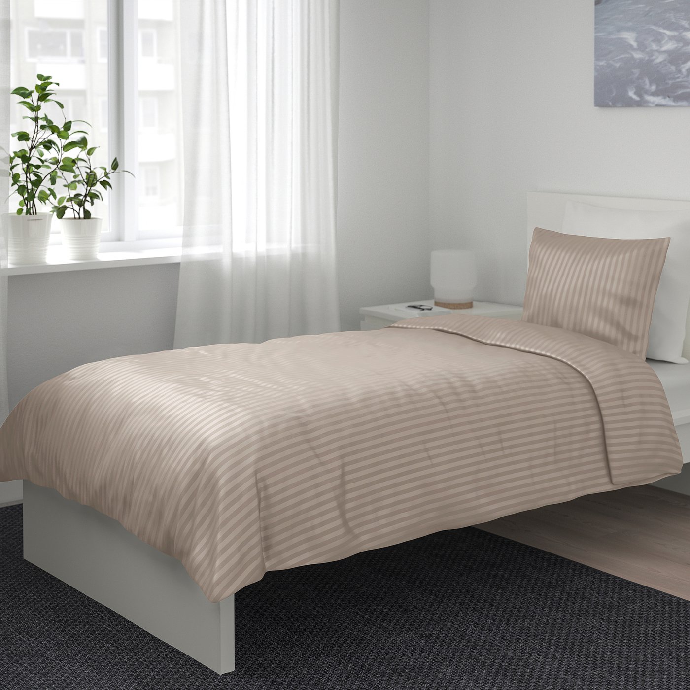 Copripiumino Righe Satinato Nero - Set Singolo In Microfibra, 137x198cm - Foto 4