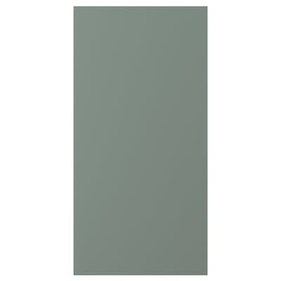 Un frontale del mobile NICKEBO in grigio-verde. È rettangolare, liscio e realizzato in lamina resistente con linee pulite e rette.