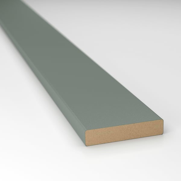 Finiture da cucina grigio-verdi, lisce, decorative.